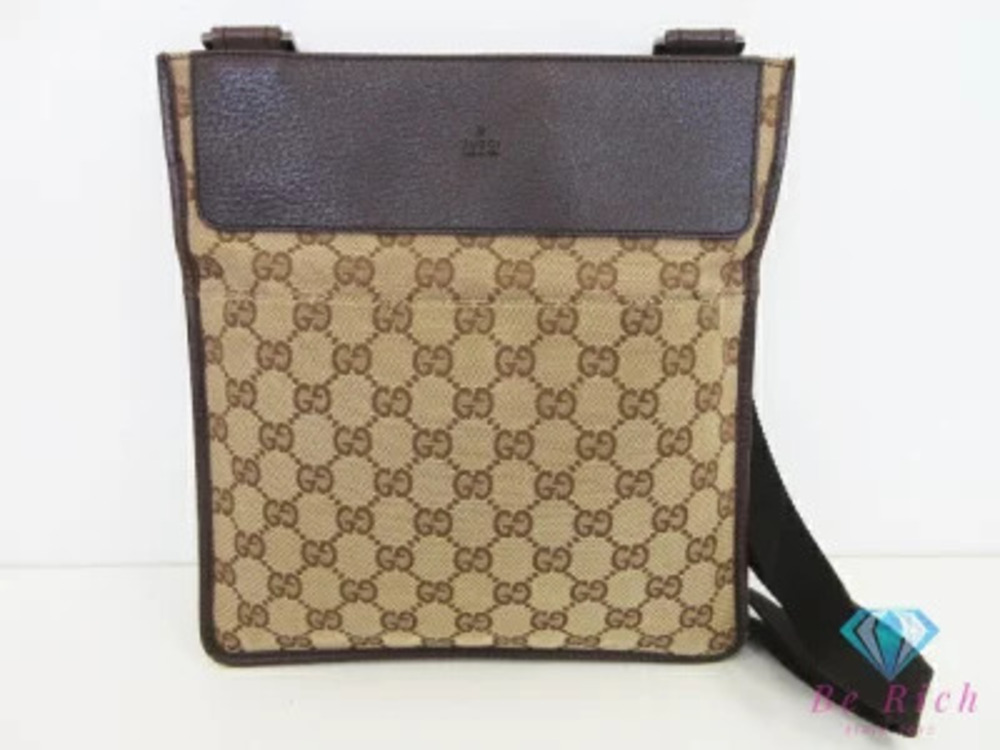 Gucci Shoulder Bag GG Canvas Brown Khaki Green Leather Crossbody Pouch